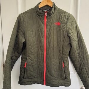 The North Face Khaki Jacket with Orange Zipper